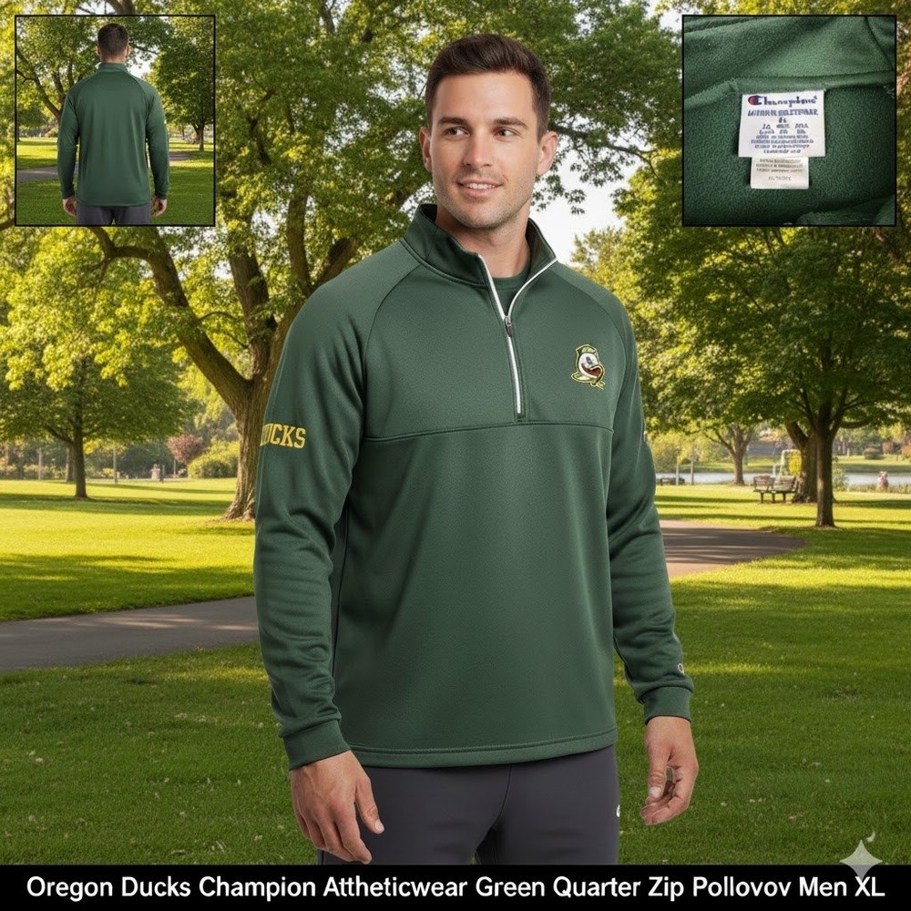 Oregon Ducks Champion Authentic Green Quarter Zip Pullover Men XL Read*‎